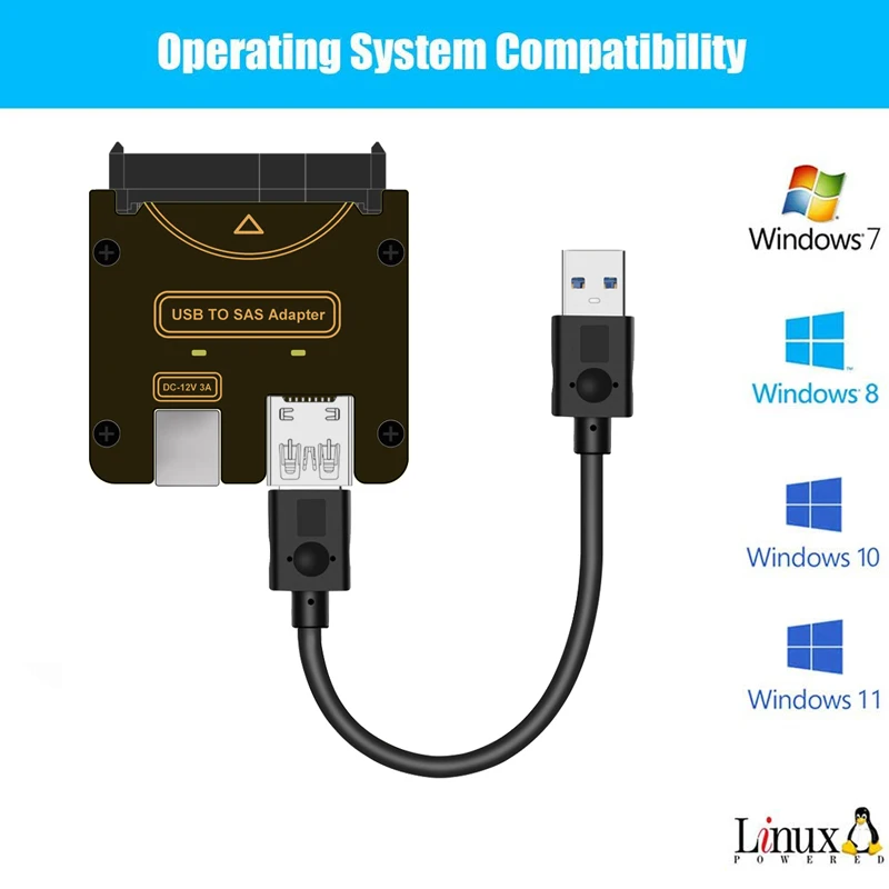 Kartu Ekspansi USB3.0 ke SAS SSD, Adaptor USB ke SAS 29Pin SFF-8482, Kabel Easy Drive 6Gbps untuk Hard Drive Desktop 2.5/3.5 inci SAS