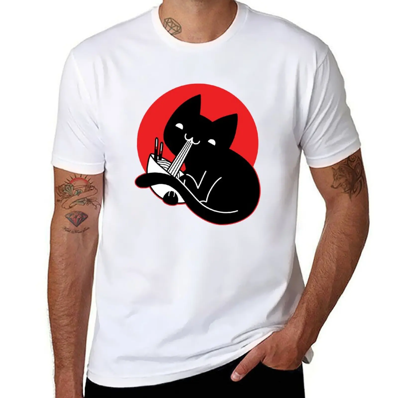 

Black cat eating ramen T-Shirt oversized t shirt essential t shirt hippie clothes mens graphic t-shirts pack