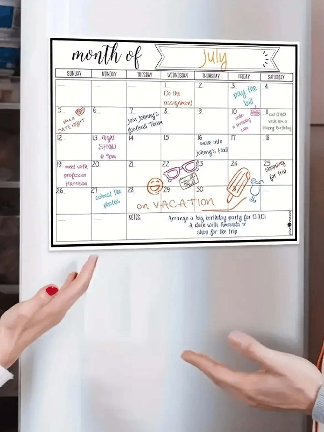 مجموعة واحدة من مخطط المسح الجاف المغناطيسي (مع قلم/ممحاة) - وجبة الثلاجة/منظم المطبخ للتخطيط العائلي