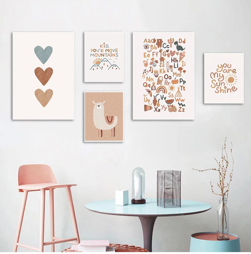 Abstract Sun Rainbow Custom Baby Name Nursery Wall Art Canvas Painting Print Picture Children Posters Kids Room Home Decoration