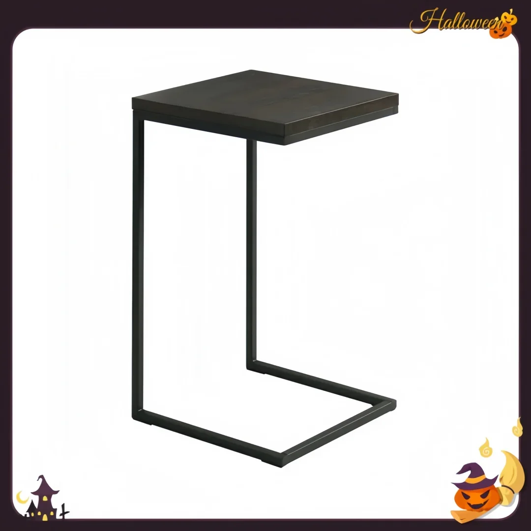 طاولة الوجبات الخفيفة على شكل حرف C موفرة للمساحة من خشب الإسبريسو، مثالية للأرائك والأسرة والشقق الصغيرة