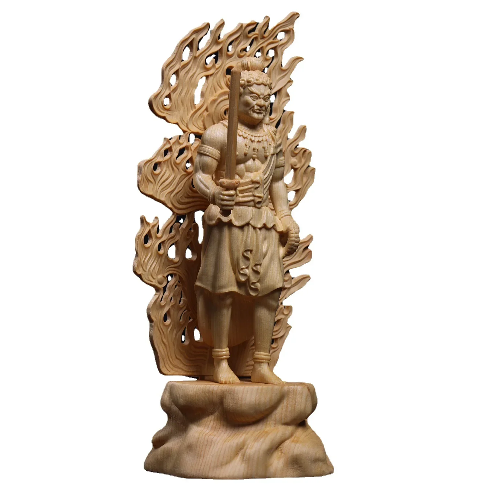 TQH-i7.7 yellow poplar juniper wood carving vertical immovable Ming zodiac eight patron saint ornament   statue Bodhisattva