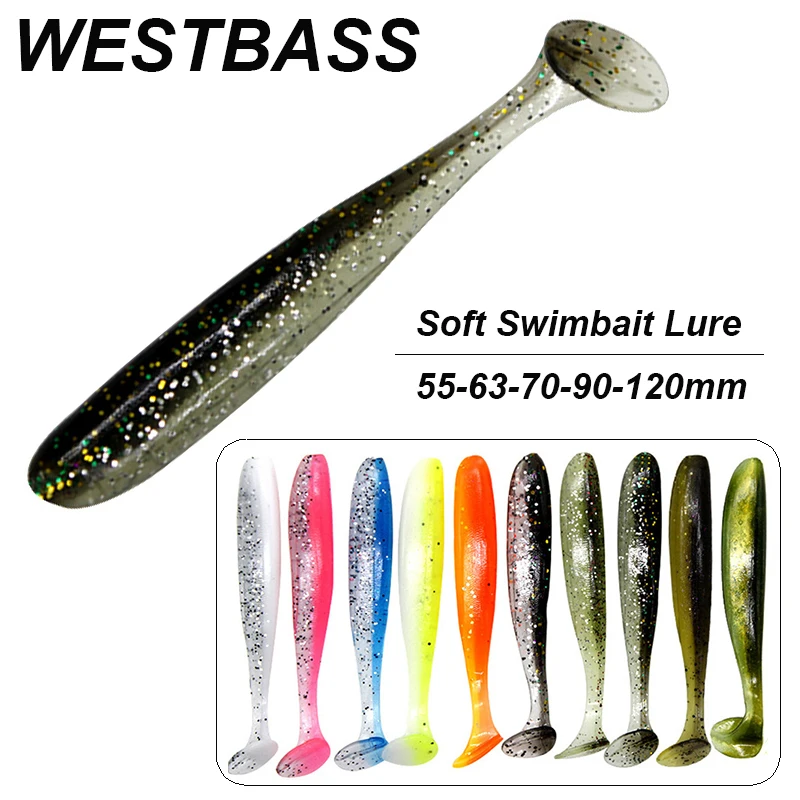WESTBASS 3/5/10 Uds Señuelos de Pesca blandos 50-63-70-90-120mm cebos náuticos de silicona cebos brillantes locos señuelo de goma gummi fische