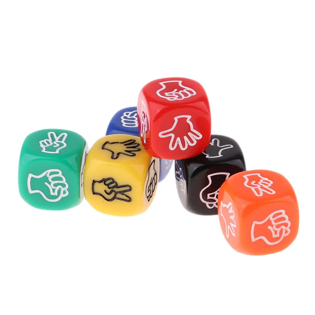 6pcs Rock-Scissors-Paper Dice Party Club Toy Gifts Six Sided Multicolor Dices for Adults Kids Games