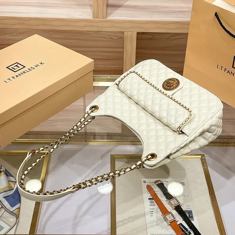 Light luxury brand women's handbag 2024 new designer high-quality shoulder bag with contrasting color crossbody chain bucket bag