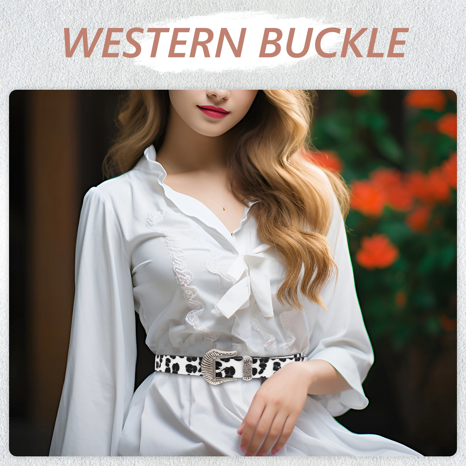 

Vintage Style Leopard Print Belt Faux Calf Hair Western Buckle Casual Dress Jeans Cowgirl Fashion Large Buckle Accessory