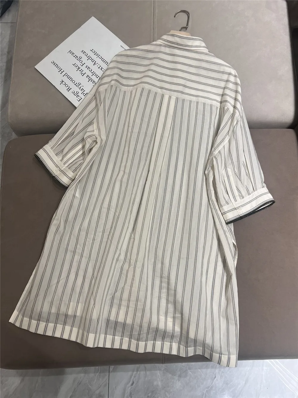 Abito camicia a righe con perline estive da donna, cotone di seta, abiti medio-lunghi a mezza manica, alta qualità