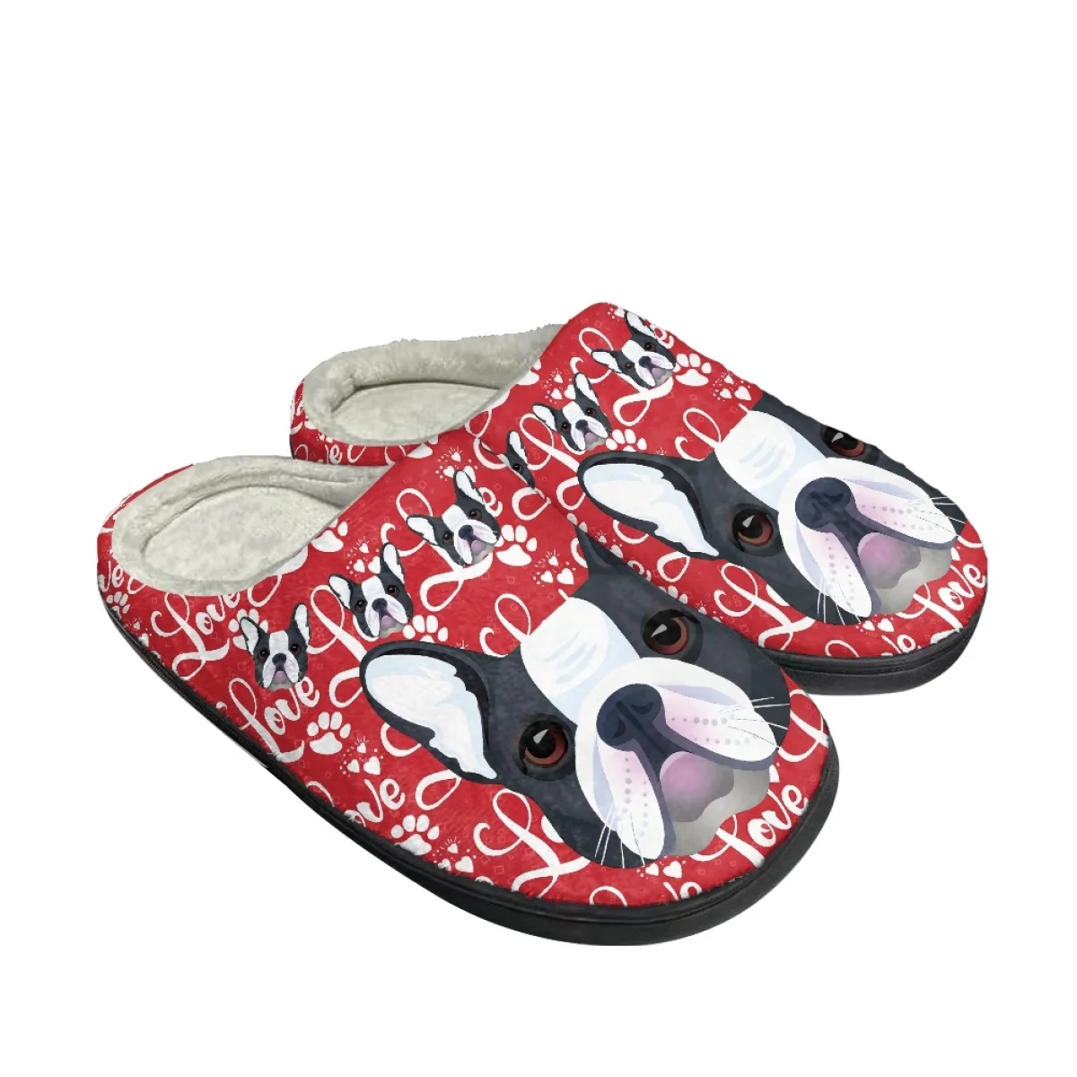 Fashion Bulldog Design Winter Flats Cotton Slippers Casual Cozy Couple Slides Slippers Indoor Warm Floor Shoes Zapatillas Mujer
