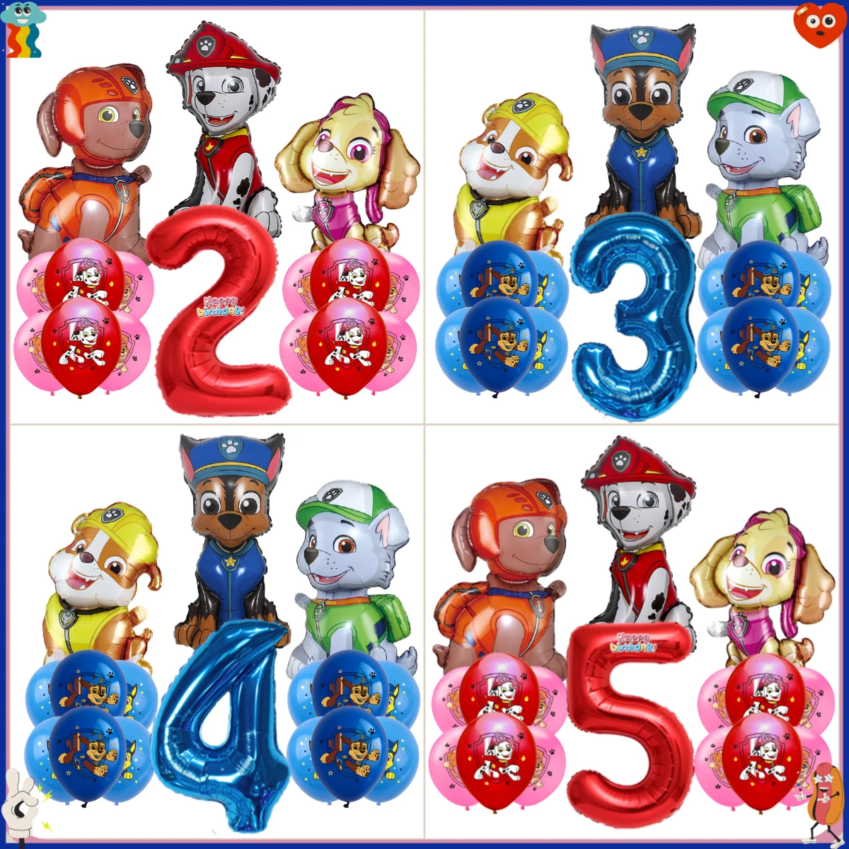 10pcs Balões Temáticos da Patrulha Canina para Decoração de Festa, Balões de Alumínio do Cão Resgatador Chase e Rubble, Presentes de Aniversário para Crianças