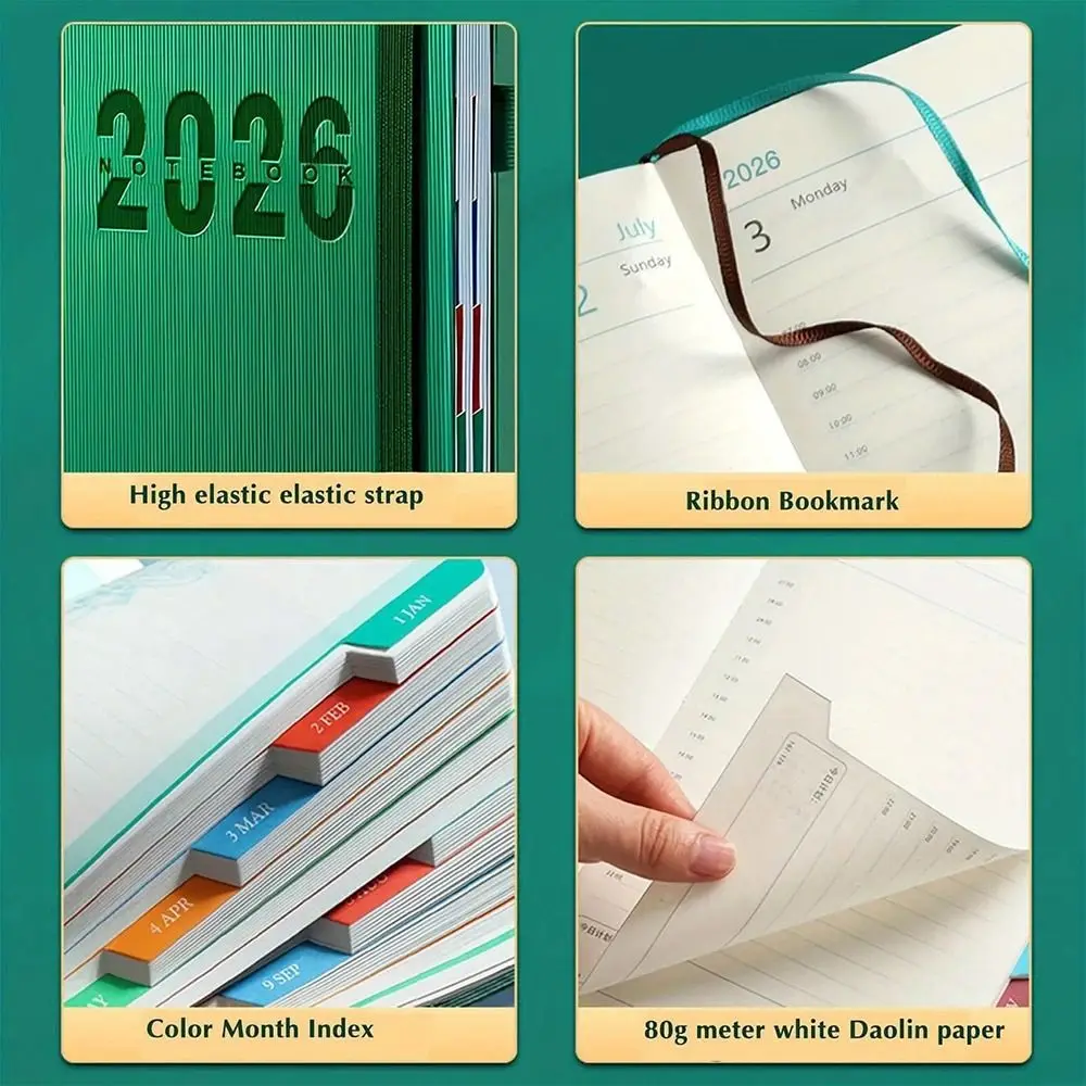 English 2026 Schedule Planner Notepad 12 Months Wear-resistant a5 Agenda Planning Notebook Simple Thick Paper