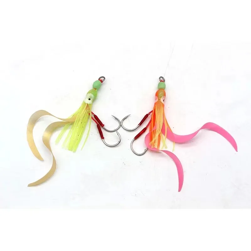 30pcs/lot Glow Octopus Squid Skirts Jigs slow jigging hook With silicone tie for metal jig