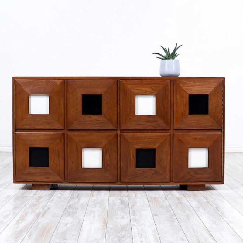 Medieval cherry wood dining sideboard, Nordic retro MCM style storage cabinet, natural wood color storage, long foyer