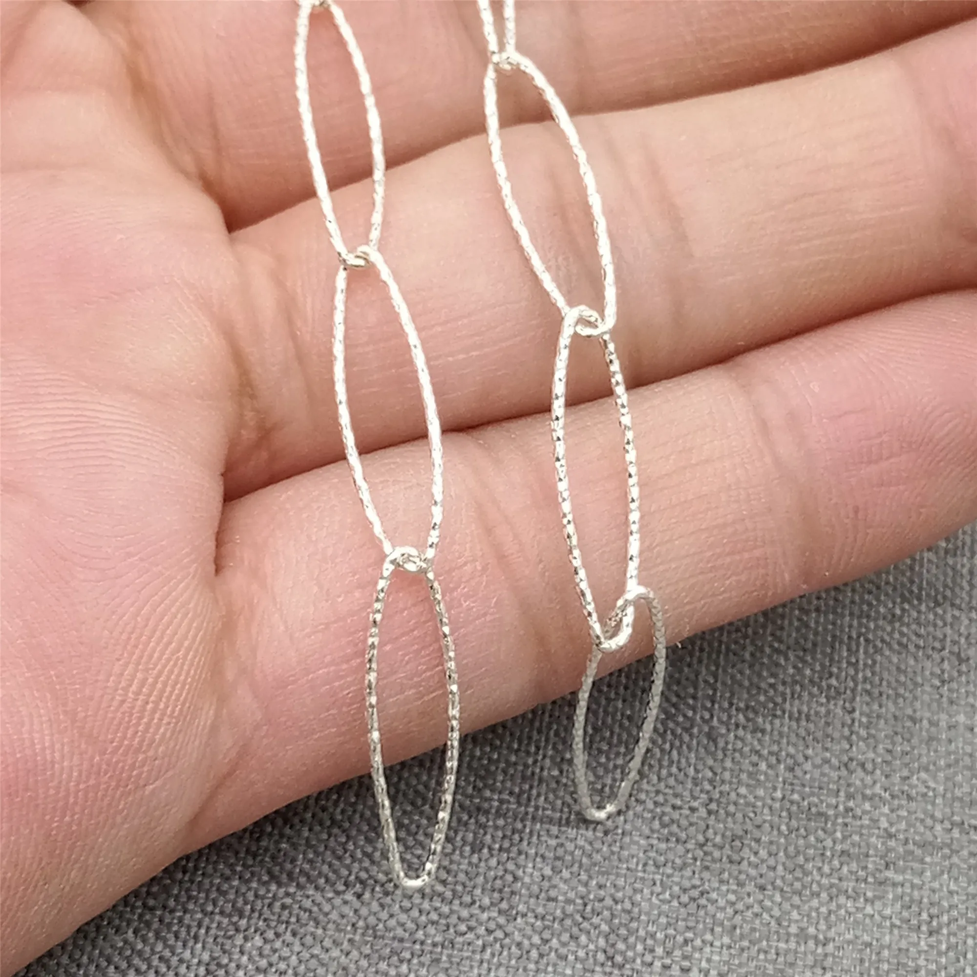 Unfinished Sparkle Oval Cable Chain in 925 Sterling Silver for Necklace and Bracelet Making