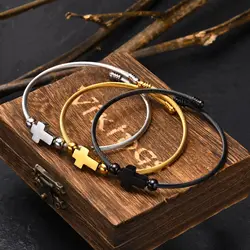 Stylish Cross Bangles for Men Boys,Glossy Stainless Steel Cuff Bracelet ,Faith Prayer Jewelry