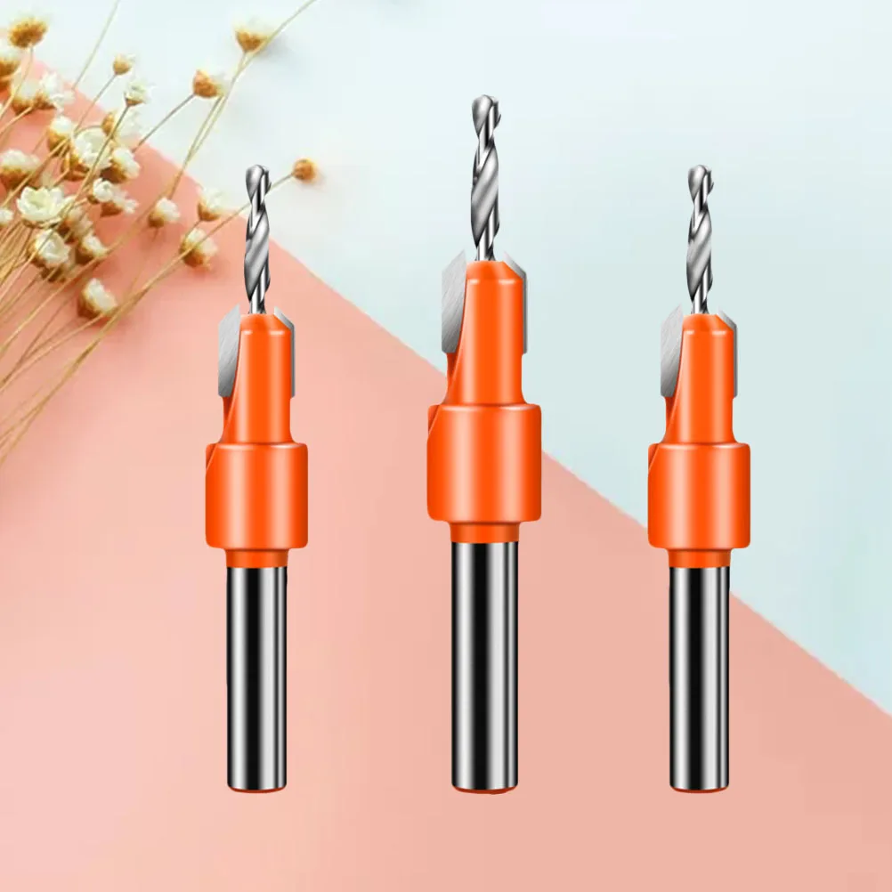 

3pcs 8Mm Alloy Countersunk Head Drill Bits Tungsten Steel Blade Hardwood Screw Holes Fast Drilling Sturdy Handle Tools Parts