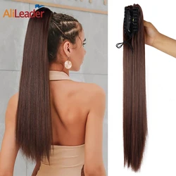 Extensão rabo de cavalo sintético para mulheres, pony cauda hairpiece, longa reta, ondulado rabo de cavalo, garra clip, 22