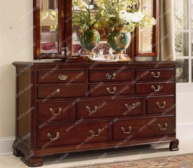 XX dresser retro reddish-brown rectangular multi-chest environmentally friendly paint bedroom
