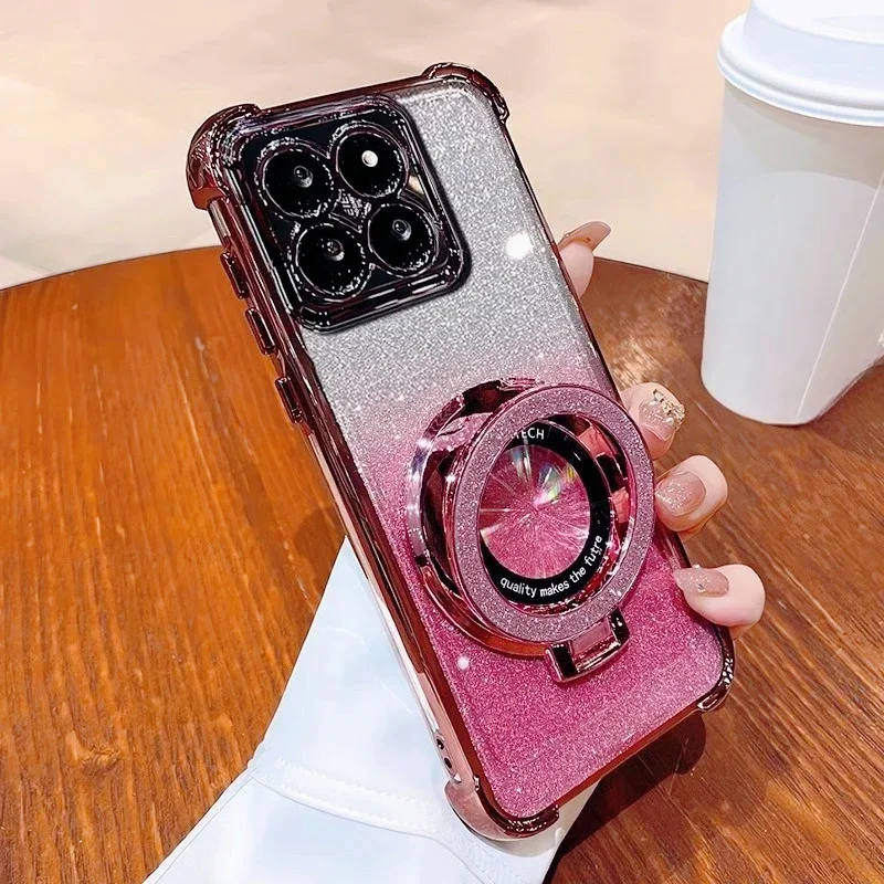 Luxury Glitter Bracket Case For Xiaomi Redmi Note 13 13C 12 12S 12C 11 11S 10 10C 13ProPlus POCO M5S M6 Ring Transparent Cover