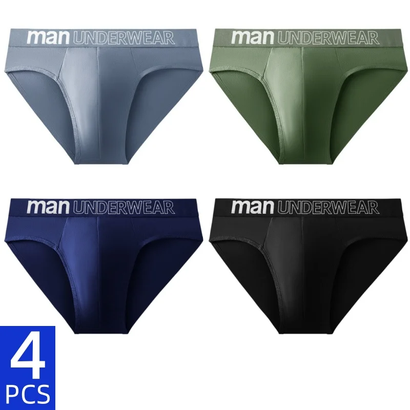 4PCS Men's Letter Print Briefs Comfortable Breathable Mid Waist Underwear Male Daily Lingerie Teenage Trend Underpants