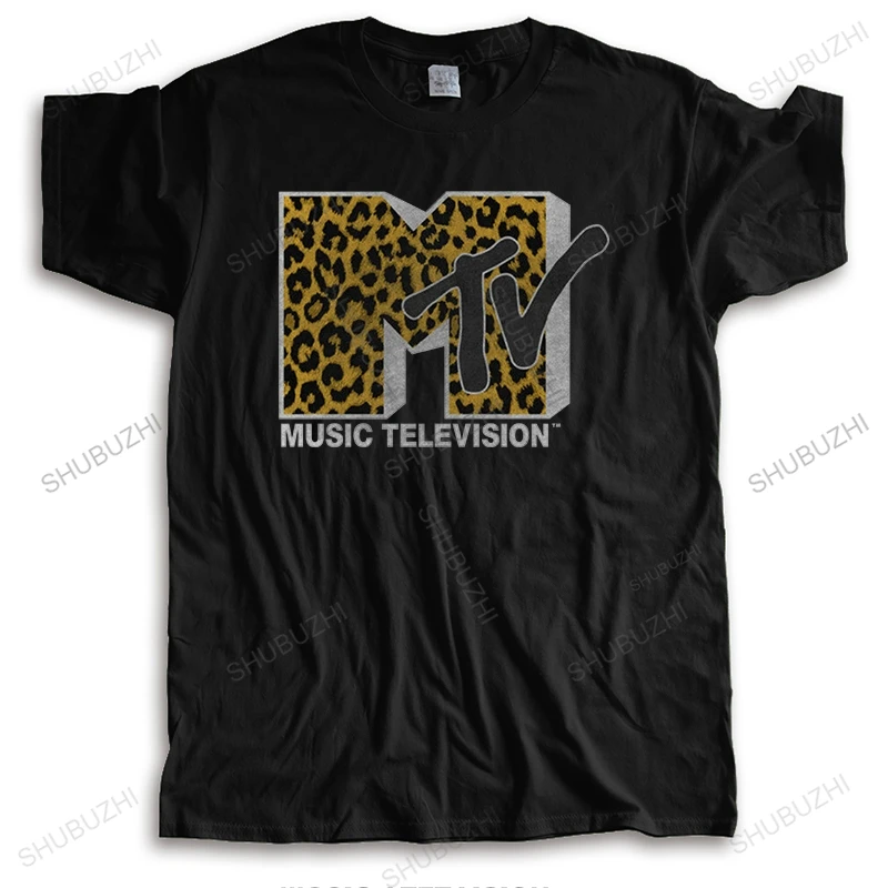 Man crew neck short sleeve Tshirt men cotton tops MTV Cheetah Print Logo Music television brand unisex teeshir for him plus size