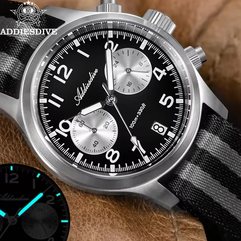 

ADDIESDIVE 39mm Chronograph Watch New Luxury Sapphire Luminous 100m Waterproof Dive Japan VK64 Movement Quartz Men Wristwatch
