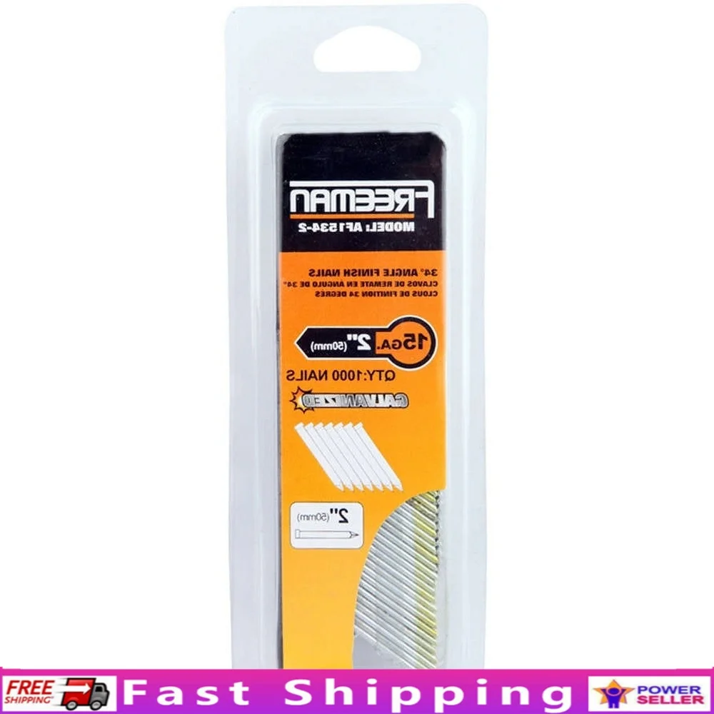 

15 Gauge 34 Degree 2 Inch Glue Collated Finish Nails 1000 Count Galvanized Steel Indoor Outdoor Use High Holding Power