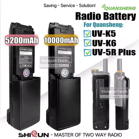 Quansheng UV-K5 Walkie Talkie Enlarge Battery 5200/10000mAh High Capacity Battery Pack Type-C For UV-K6 UV-K58 UV-5R PLUS Radios