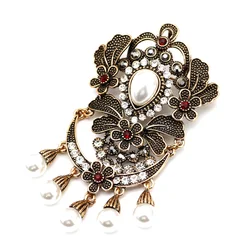 Vintage Crystal Turkish Brooch Bohemia Women Brooch Antique Gold Color Ethnic Wedding Dress Bridal Jewelry Arab Caftan Pins