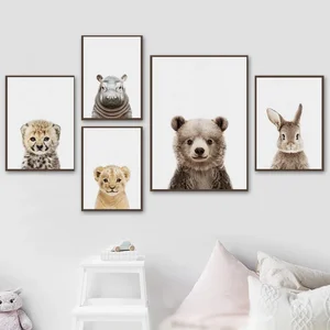 Animal Wall Canvas Malerei für Babyzimmer, Elefant, Giraffe, Bär, Wandkunstabdrücke, nordisches Kunstplakat für Kinderschlafzimmerdekoration 10 Hauptverkaufstische mit Tieren - №7
