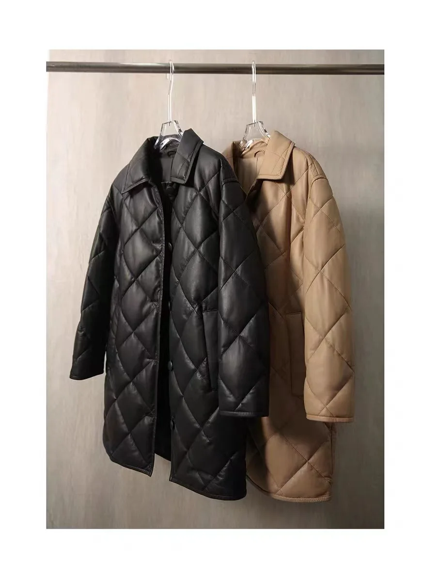 2023 Winter New Genuine Lambskin Leather Jacket Warm Goose Down Jacket E83