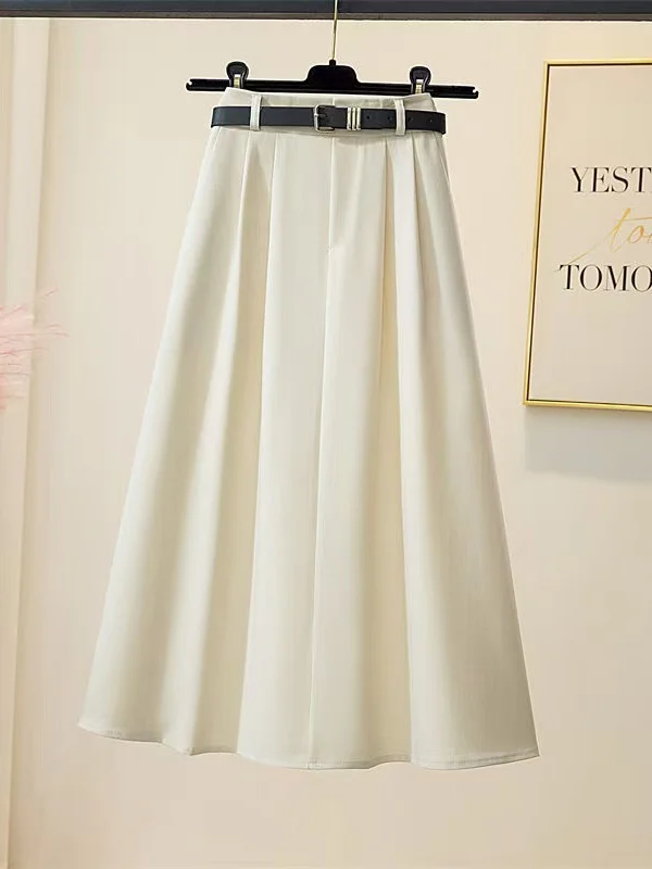 กระโปรงทรงเอไลน์สไตล์ญี่ปุ่น คอลเลคชั่นฤดูใบไม้ผลิ/ฤดูร้อน กระโปรงพลีทเอวสูงสำหรับผู้หญิง ผลิตจากเส้นใยโพลีเอสเตอร์ ช่วยปกปิดสะโพกและกระชับสัดส่วน