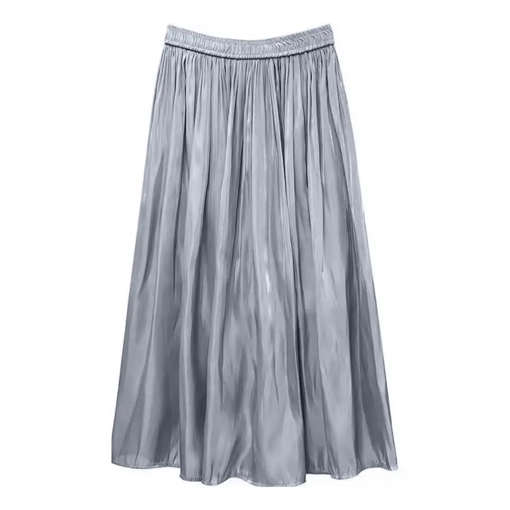 Women's Pleated Skirt High Waist Long  With Elastic Belt Solid Color Gloss Chiffon French Pleated Skirt