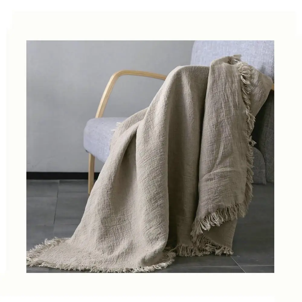 

fringed pure Linen Blankets Heavy Linen fabric made customer size