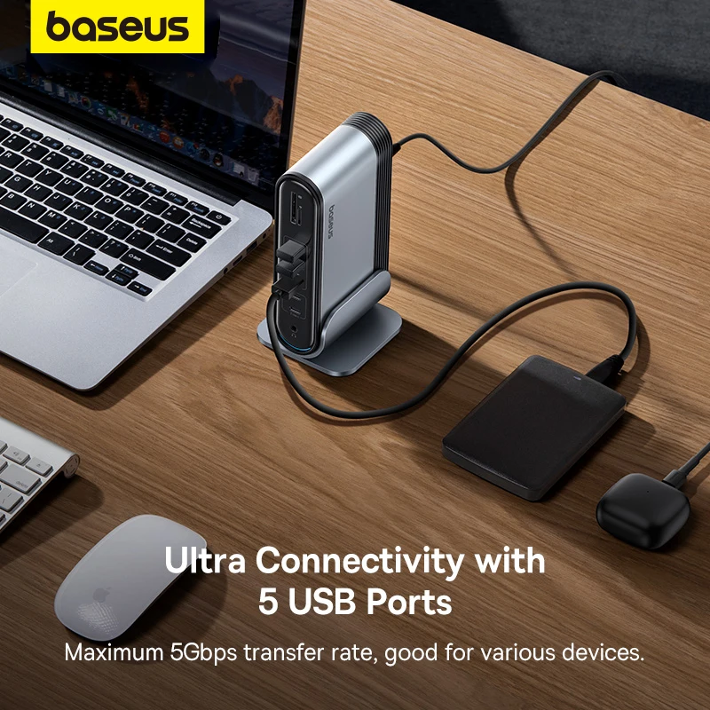 Imagem -03 - Baseus-hub Usb c com Adaptador de Energia Docking Station para Macbook Pro m1 m2 Gen2 Dual 4k 60hz Compatível com Hdmi dp Usb 3.0 17 em 1