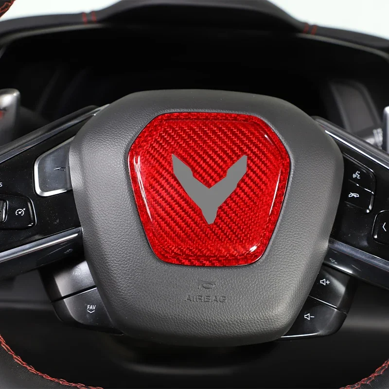 

Real Carbon Fiber Car Steering Wheel Logo Cover Trim For Chevrolet Corvette C8 Stingray Z51 Z06 2020-25 Interior Car Accessories