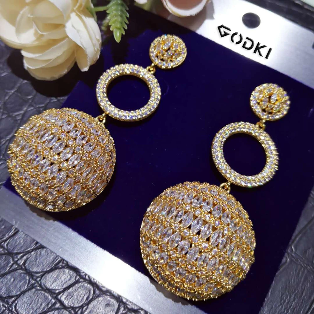 GODKI Big Fashion Luxury 3D Ball Statement Earrings For Women Wedding Party Full Zircon Dubai Bridal jewelry Set 2022