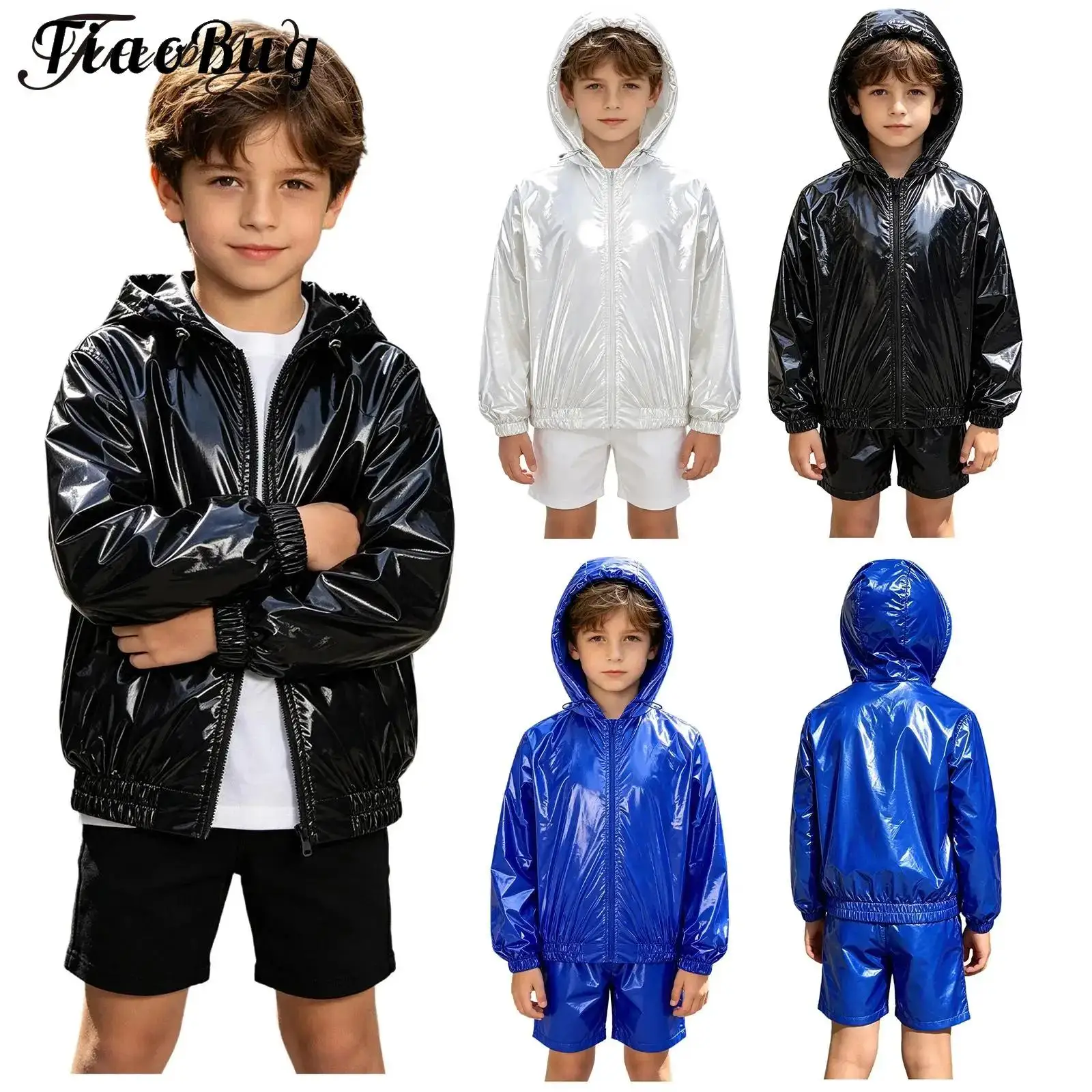 Kids Boys Water Resistant Hooded Jacket Long Sleeve Zipper Athletic Hooded Outerwear Hiking Fishing Biking Raincoat