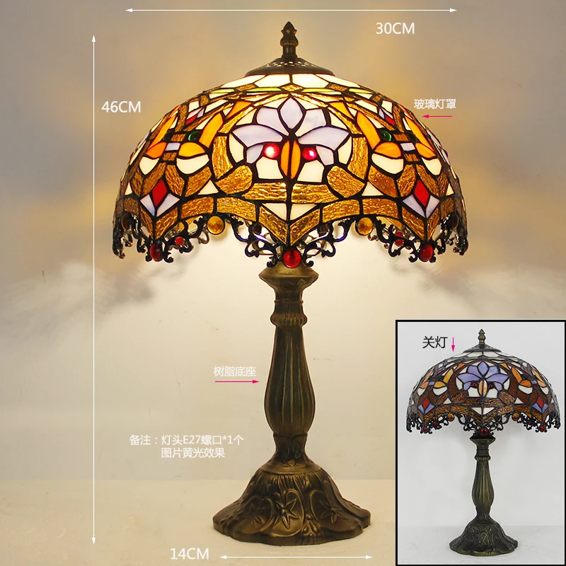 12inch Tiffany glass table lamp Dragon Tail Red Baroque Stained Glass Reading Lamp for living  bedside home decor desk light