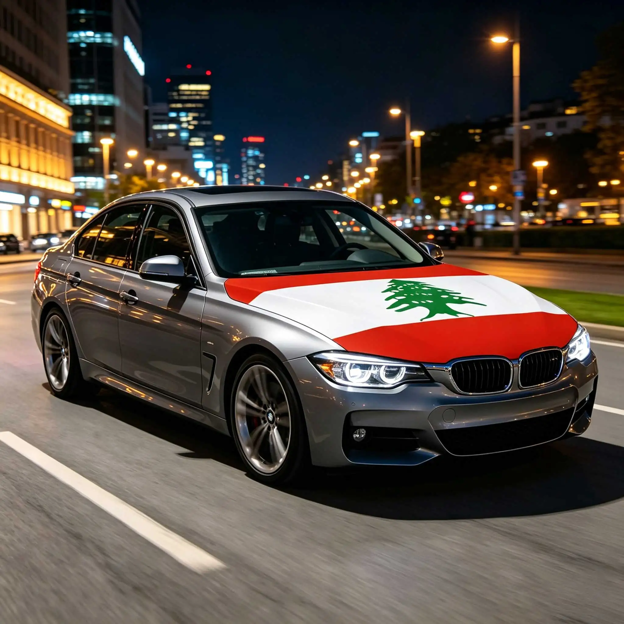 3.8x5.3fts National Lebanon Flag Lebanese Banner Car Hood Cover Flag Elastic Fabrics Engine Cover For Decoration