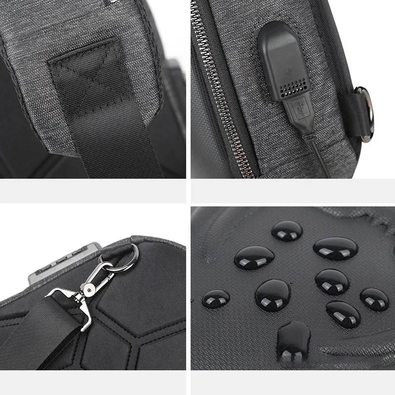 USB Charging Fashion Streetwear Sling Pack Crossbody Motor Cycling Backpack for College Student Unisex Running Chest Bag for Men