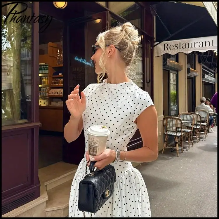 Phantasy Vintage Polka Dot Kleid Damen Mode Kurzärmeliges Korsett Maxikleid Französischer Stil Langes Abendkleid 2026 Sommerkleidung