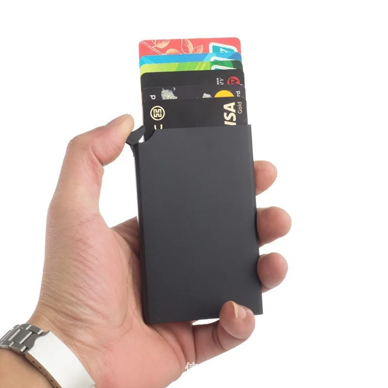 RFID Blocking Metal Aluminum Credit Card Holder, Auto Pop Up Card Case Anti-Magnetic Anti-Theft Wallet for Bank Cards