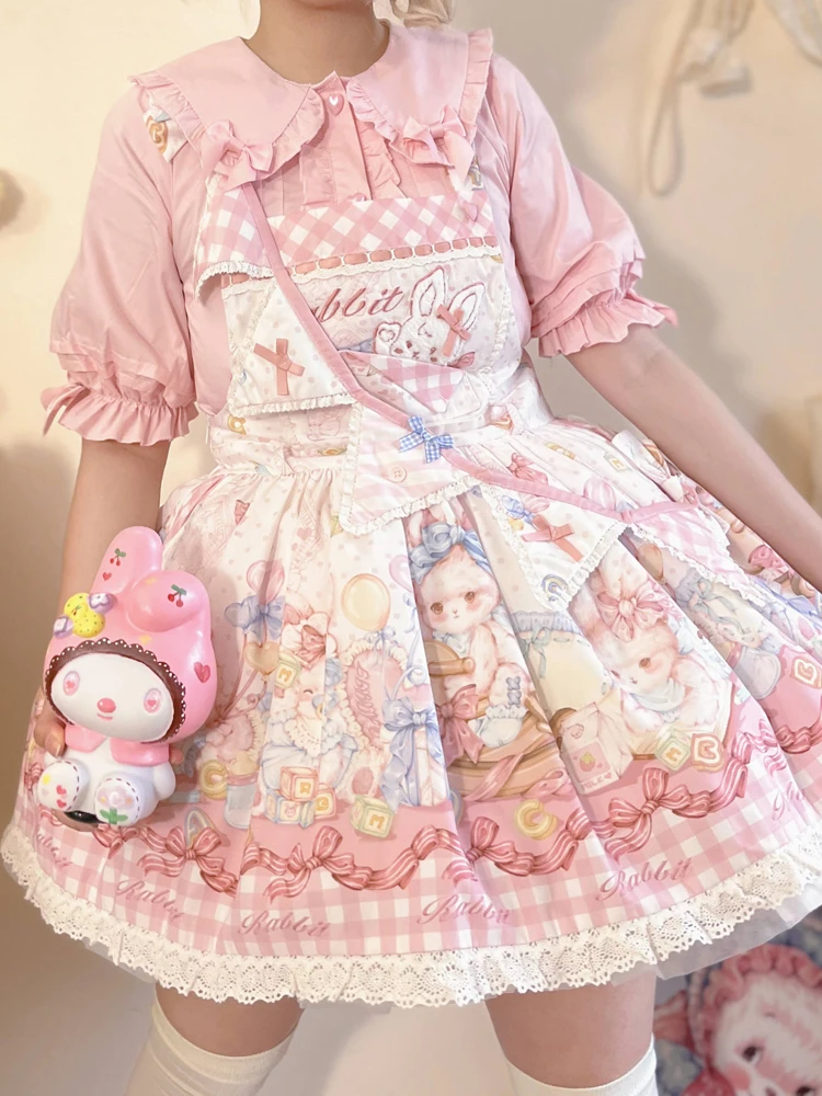 KIMOKOKM Japanese Sweet Pullover Shirt Peter Pan Collar Rabbit Ear Ruffled Kawaii Bow Puff Sleeve Basic Lolita Blouses Shirt