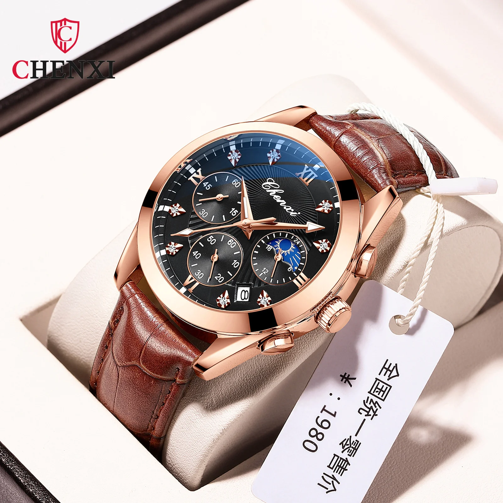 Chenxi 903 New Moon Phase Multifunctional Three Eye Six Needle Sports Men's Luminous Waterproof Quartz Watch