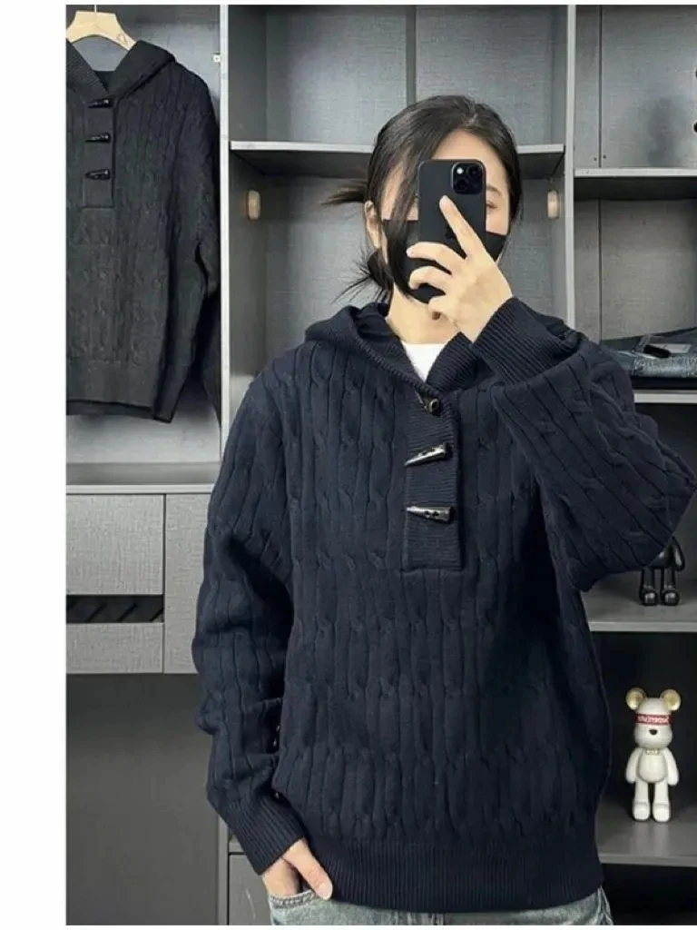 

Мужской утепленный свитер с длинным рукавом, повседневный, вязаный, на пуговицах, осенне-зимний, высокого качества, мягкий, свободного кроя