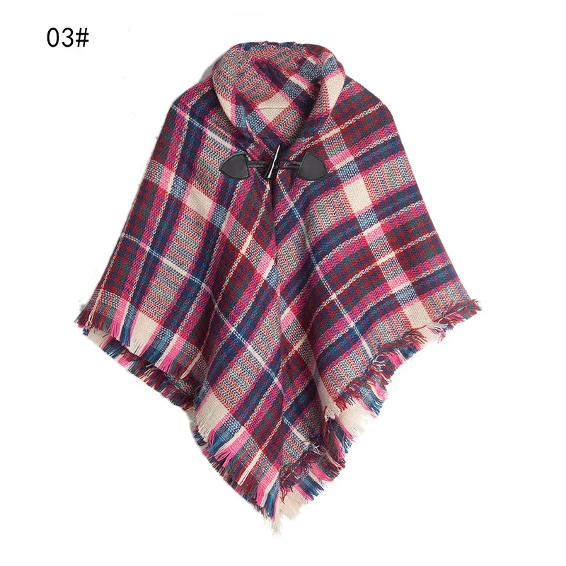 Filles enfants gland Plaid enveloppes écharpe automne hiver tricoté chaud châle enveloppes pull chandails enfant corne bouton Poncho Cape Cape