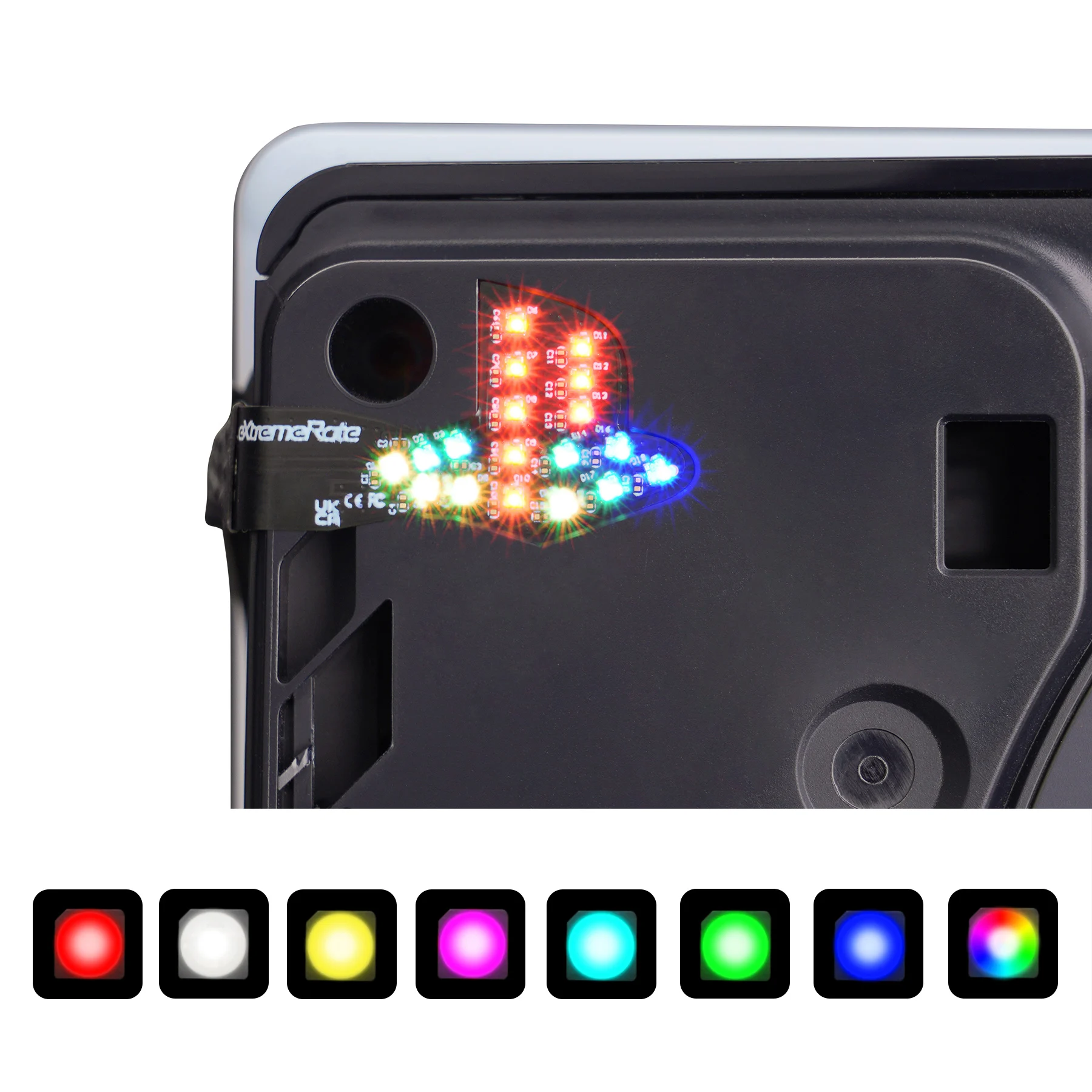 PS5 Slim/Pro 콘솔용 eXtremeRate RGB RAINBOW 로고 LED 키트 7가지 색상 40가지 효과, 조명 장식