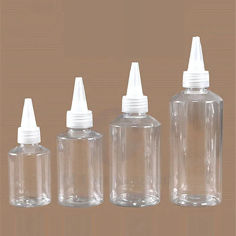 

50PCS*50/100/150/200ML Empty Clear PET Plastic Squeeze Bottle Sample Liquid Refillable Point Mouth Hair Perm Cosmetic Container