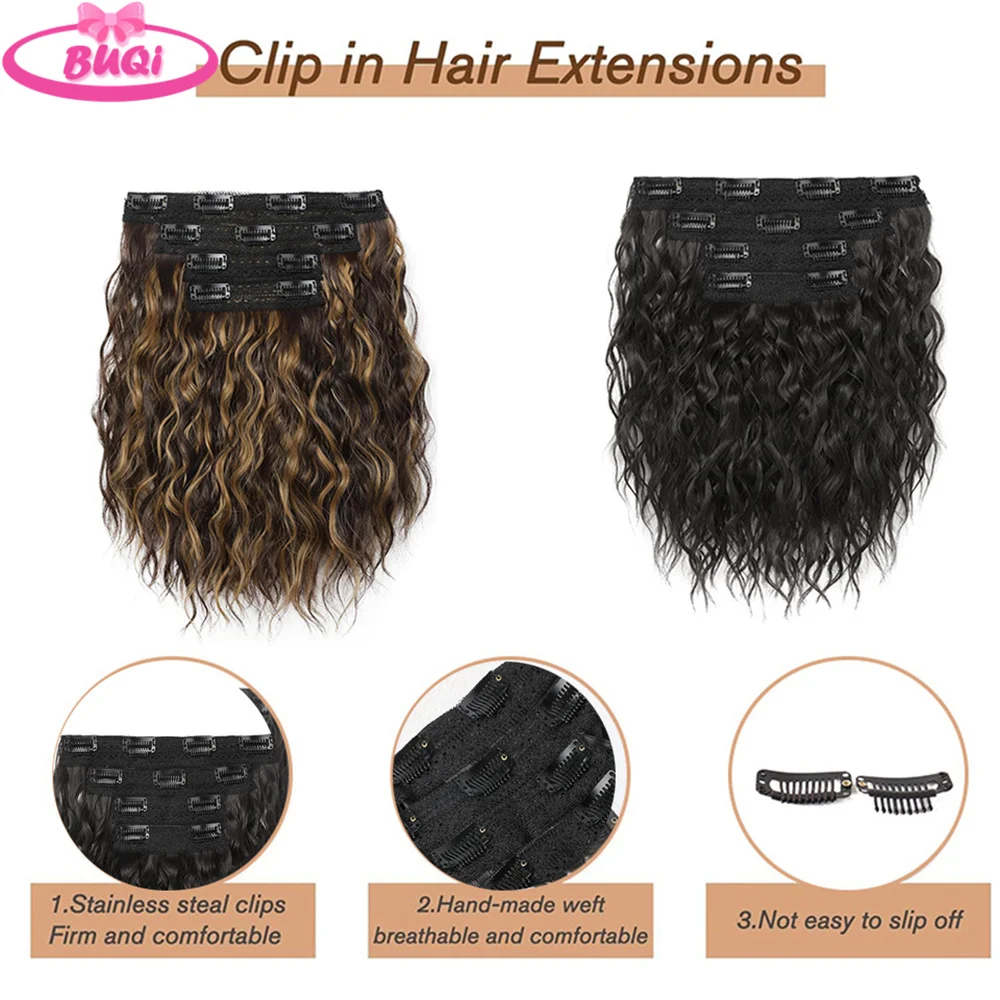 Extensiones de Cabello sintético para mujer, postizo corto y rizado de 12 pulgadas, extensiones de pelo degradado grueso, set de 4 unidades