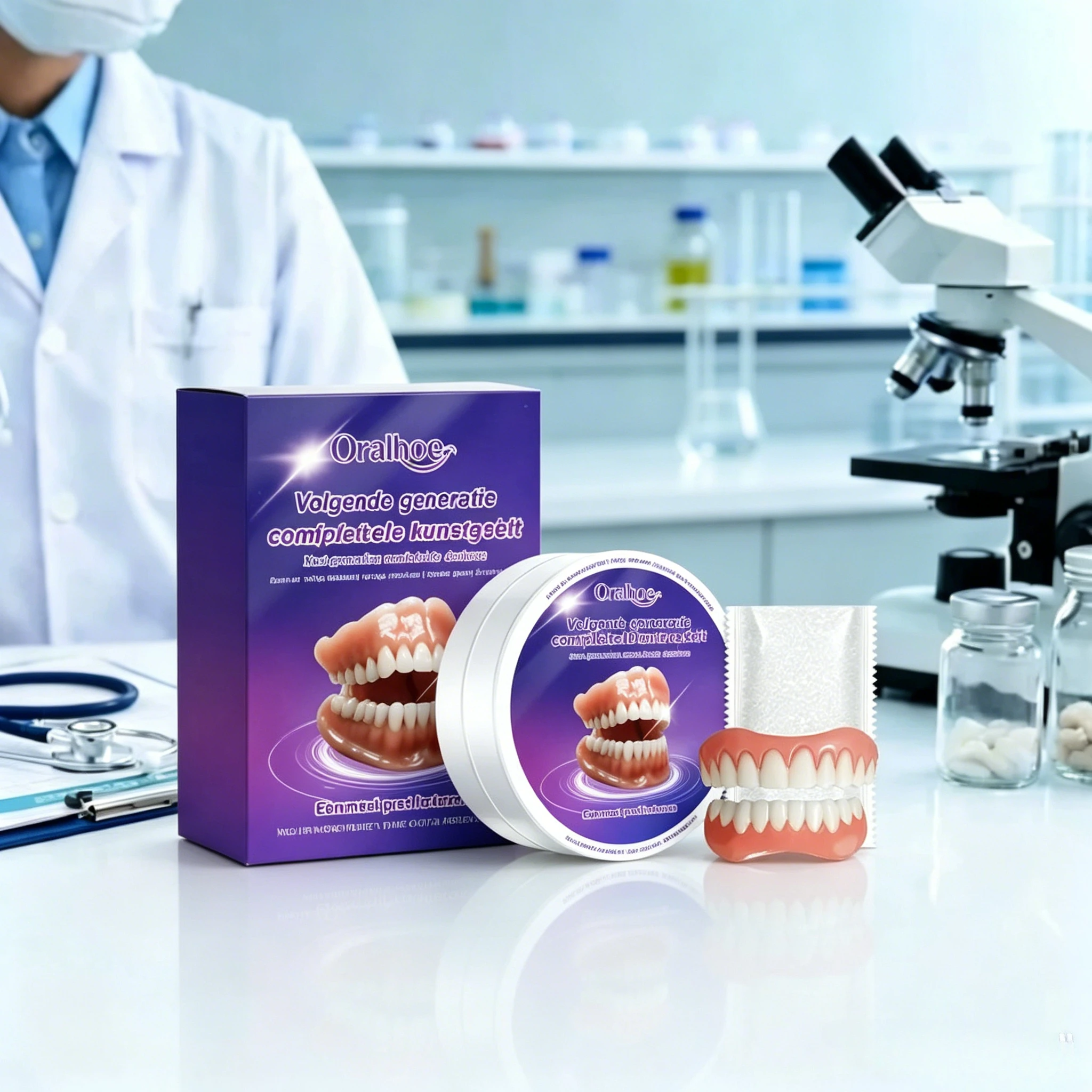 Silicone False Teeth Replacement Kit – Comfortable Fit, Strong Hold, Realistic Upper/Lower Dentures